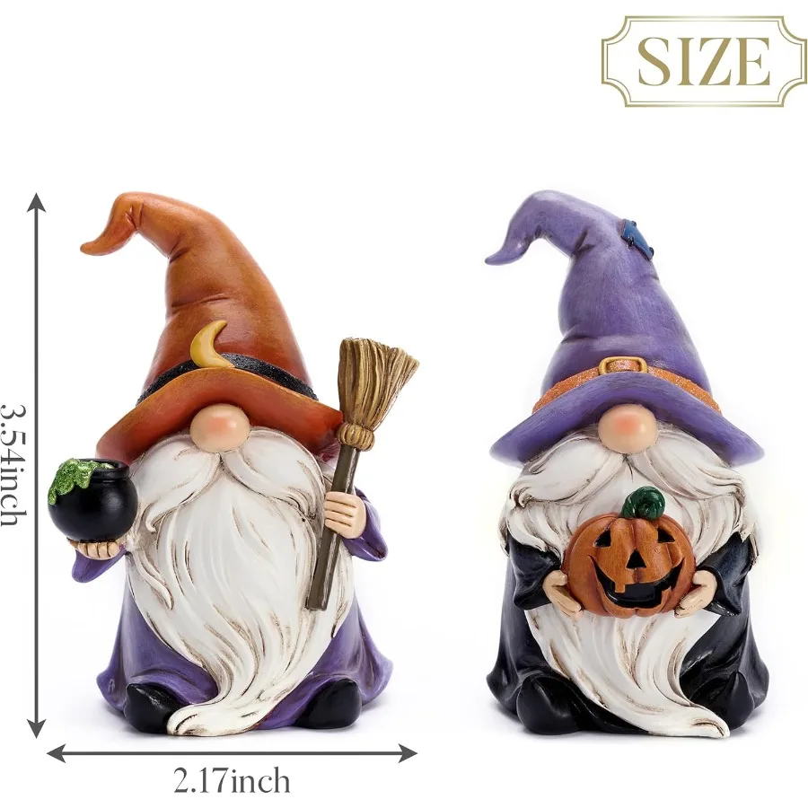 التماثيل هالوين tions داخلي 2 قطعة جنوم الراتنج ديكور للمنزل مع قبعة الساحرة مكنسة جاك يا فانوس القمر هالوين التماثيل El