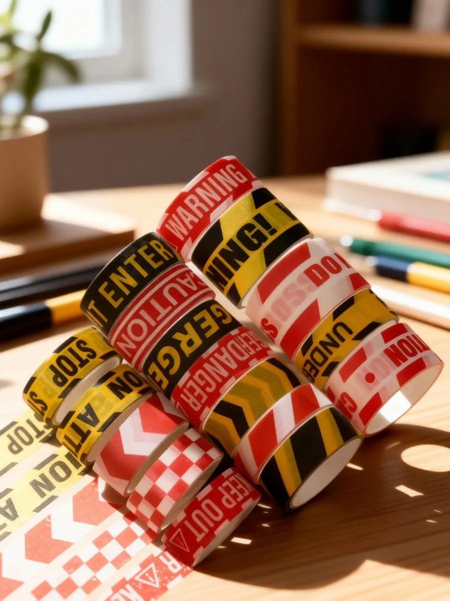 16 Rolls Decorative Warning Washi Tape Adhesive Craft Tape for Journaling Scrapbook Album DIY Projects Holiday Decorations Gift