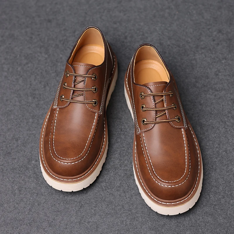 Spring Autumn Fashion Vintage British Men Shoes High Quality Breathable Ankle Boots Tooling Round Toe Lace-up Motorcycle Boots