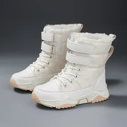 Winter children's white snow boots plus velvet warm cotton shoes non-slip waterproof high-top large