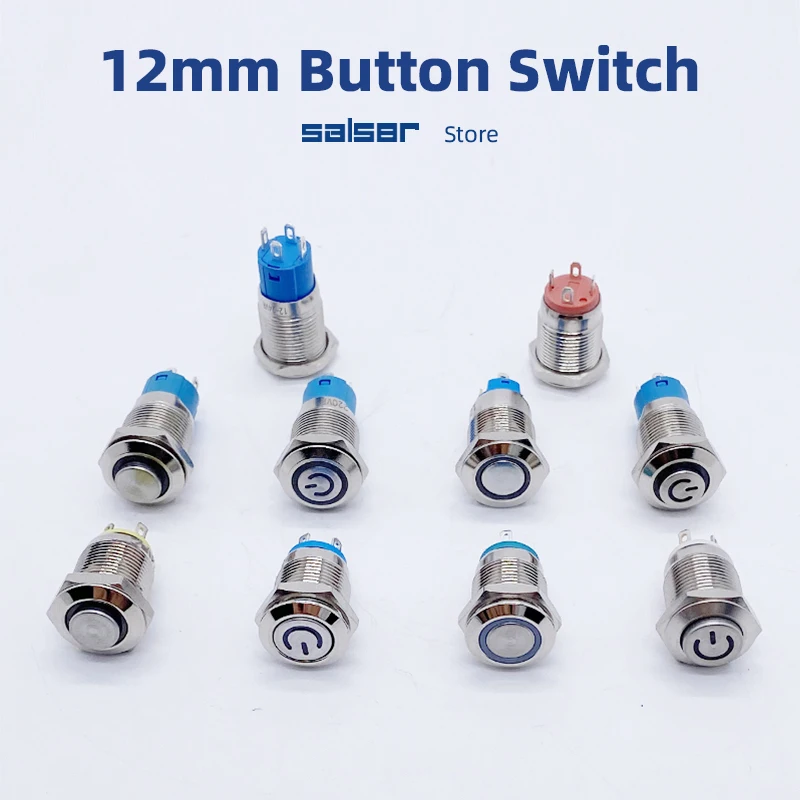 

Momentary/Latching 12mm Metal Push Button Switch Waterproof 4 Pins LED Bulb Night Light Flat/High Round Self-locking Reset Type