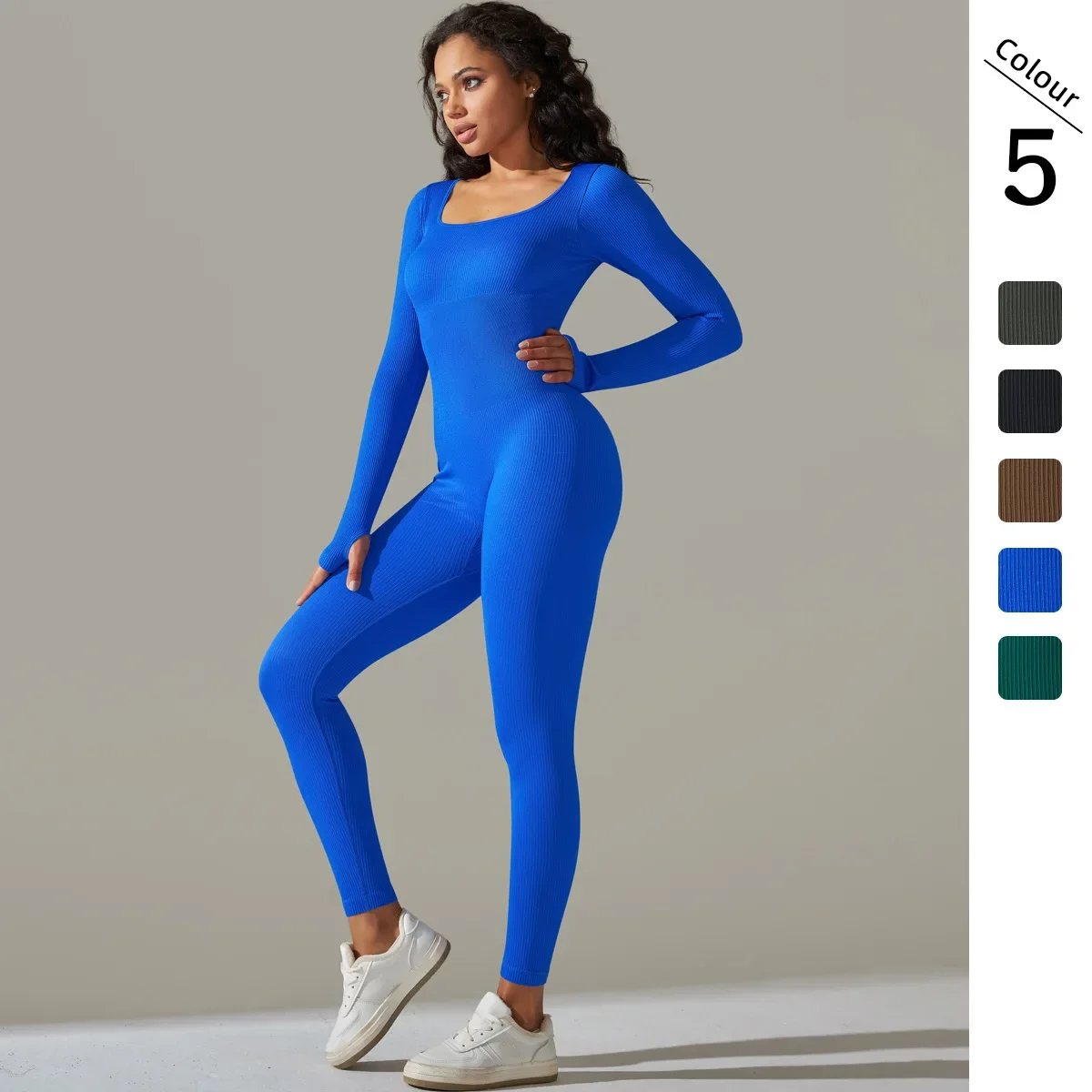 

Seamless Thread Yoga Jumpsuits Sports Fitness Hip-lifting Tight Long-Sleeved Running Gym Workout One-Piece Tracksuits for Women