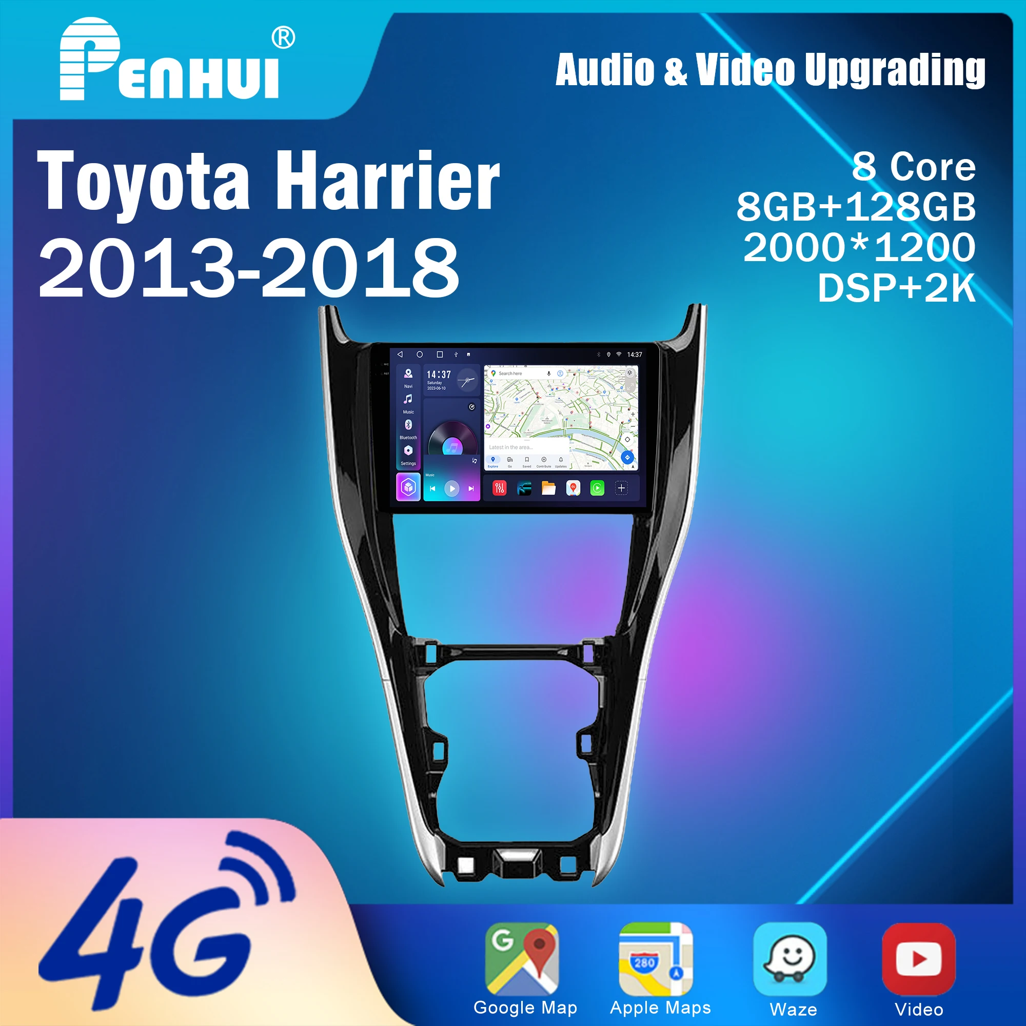 شاشة مشغل DVD للسيارة من Penhui Android لسيارة Toyota Harrier 2013-2018 Audio Video 2 Din DSP Bluetooth Carplay