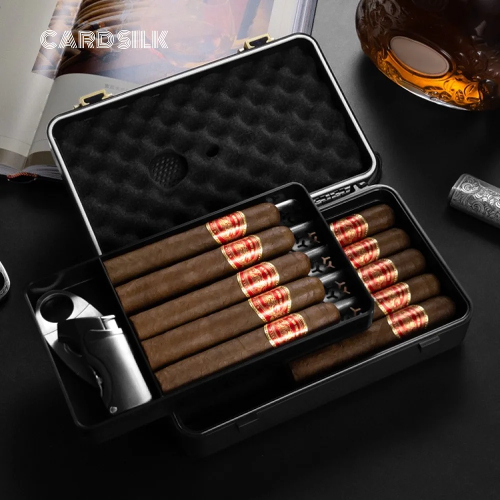 Humidor de puros, caja de puros de cuero con higrómetro externo, estuche de regalo premium, capacidad para 10 puros, almacenamiento elegante para hombres