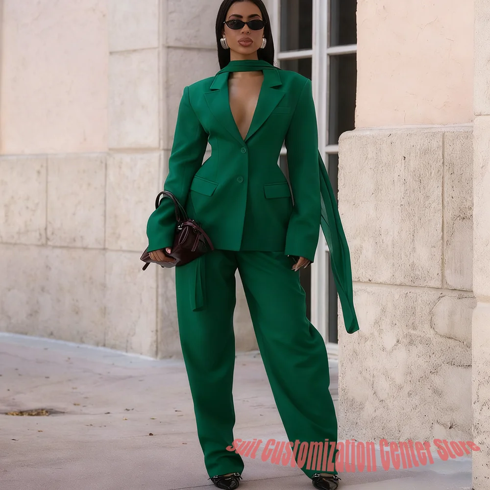 

Профессиональные женские комплекты из куртки + брюк, однобортный костюм с лацканами и вырезом, комплект из 2 предметов, шикарная деловая вечерняя верхняя одежда