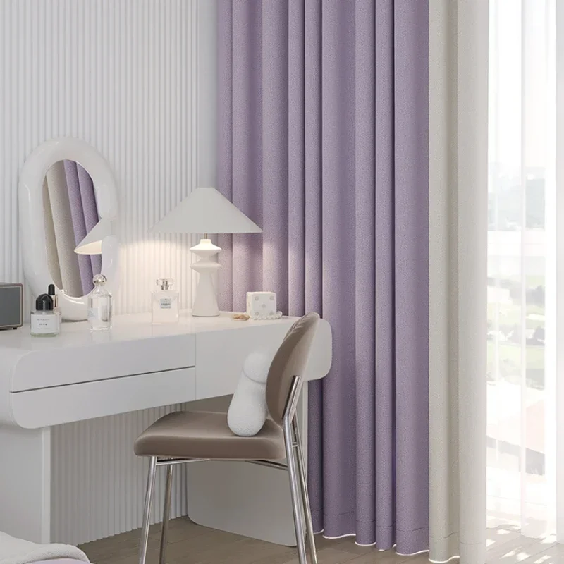 Cortinas de lujo de estilo francés para dormitorio, sala de estar, Taro, cortinas de retales de color crema púrpura, cortinas opacas de lino y algodón