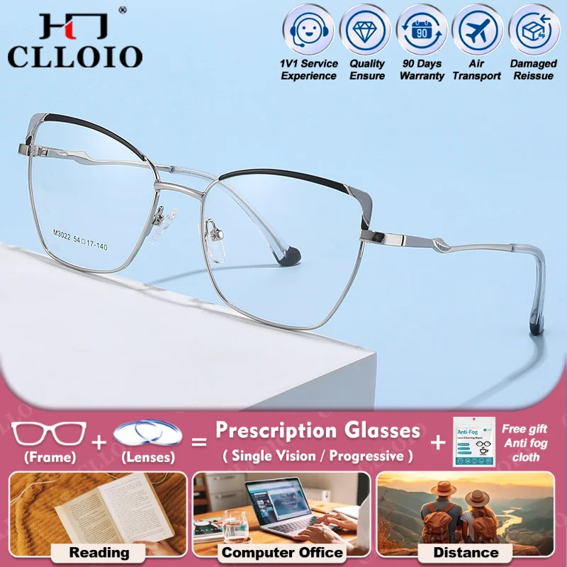 

CLLOIO New Design Trendy Geometric Frame Reading Office Glasses Women Blue Light Filter Myopia Progressive Prescription Eyeware