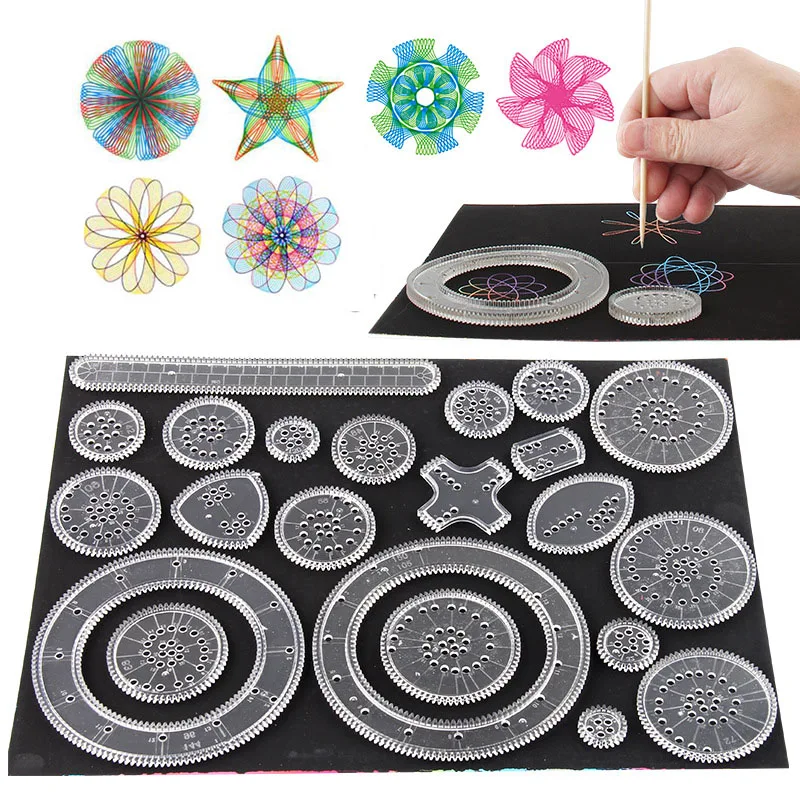 Spirograph Drawing Scratch Painting Toys Set Interlocking Gears Wheels Painting Drawing Accessories Educational Toy Spirographs