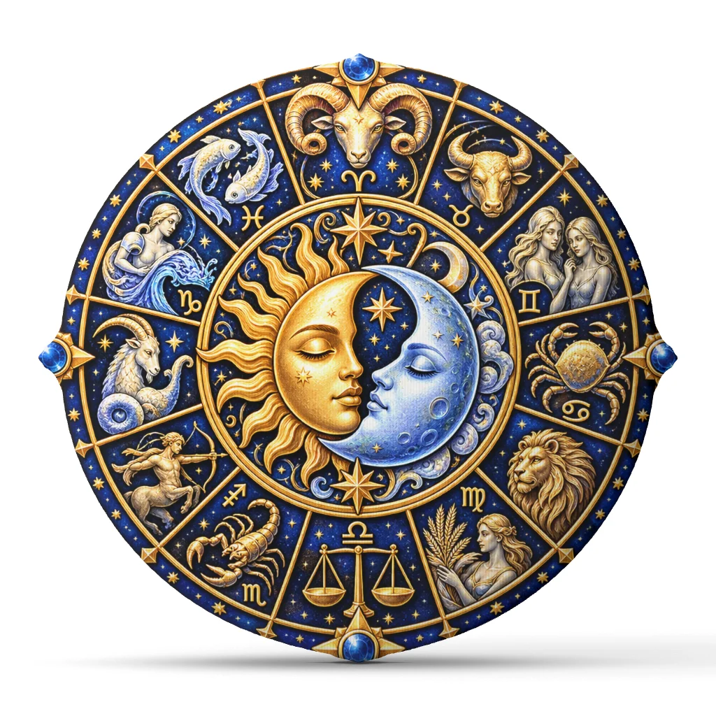 Astrology Lovers 12 Zodiac Signs Wheel Sun Moon Round Plush Throw Pillow Celestial Horoscope Cushion Sofa Home Decor Gift