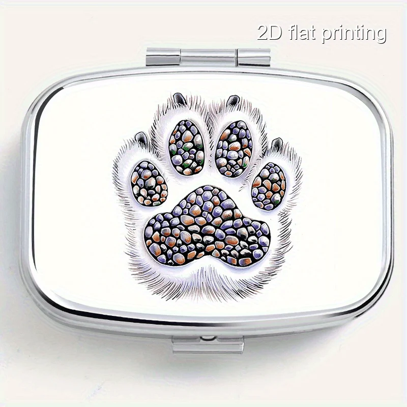 1PCS dog paw print pattern square sealed box, two-compartment sealed pill box, mini portable sealed box, suitable for travel, outdoor sports, or as a portable sealed pill box for purses and bags, decorative jewelry and earrings multifunctional metal box, sealed product box, multi-compartment storage box for vitamins, suitable for home and travel, sealed and moisture-proof, unique holiday gift, birthday small gift collection box