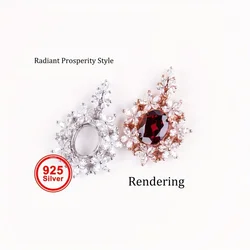 7x9mm oval prong pendant settings, flower s925 sterling silver rose golden charm with rhinestone for DIY crafting jewelry