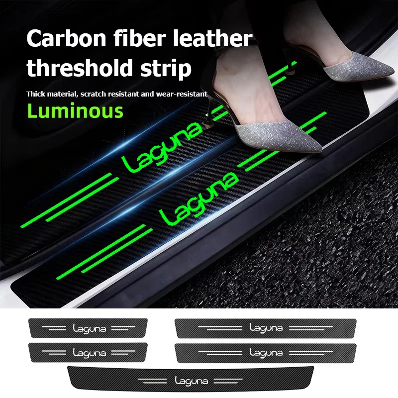 Luminous Carbon Fiber Car Door Sill Sticker Anti Scratch For Renault Laguna Threshold Decals Strip Protective Film Decoration