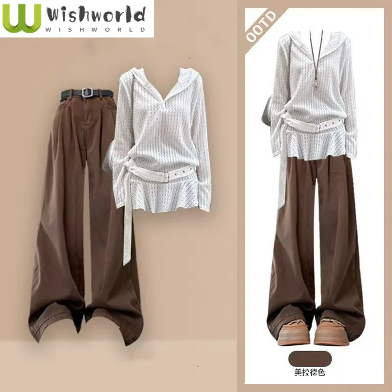

Spring and Autumn Korean Style Set Women's New High-end Meilad Wide Leg Pants Two-piece Set