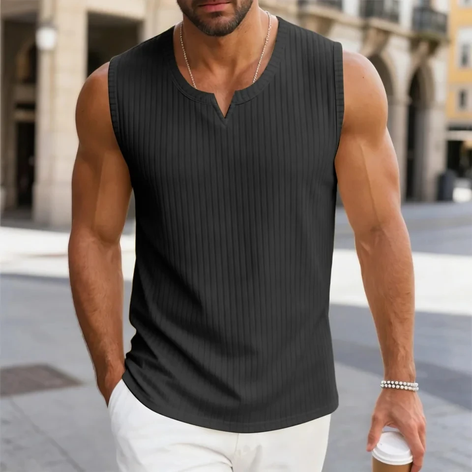 Summer New Men's Elastic Tank Tops Fashion Solid Casual Training Vest Mens Sleeveless Shirts Sports Undershirt Gyms Clothing