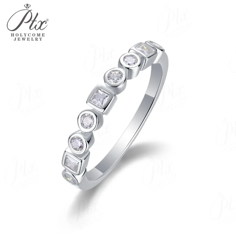 Moissanite Ring D Color S925 Setting Round & Princess Cut Combination Classic High-End Jewelry Ideal Gift Choice Hypoallergenic