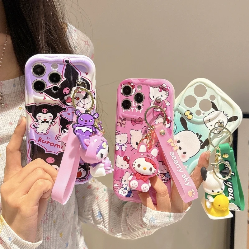 3D Cartoon Kuromi Phone Case For Vivo Y58 Y56 Y55 Y54S Y53S Y52 Y51 Y50 Y30 Y31 Y33 Y35 Y36 Y38 Melody With Wrist Strap Cover