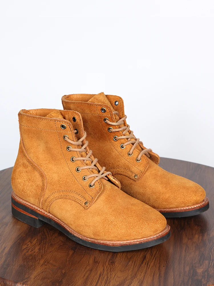 Full-grain Leather Flat High-Top Lace-up Work Boots Desert Boots Anti-Fur Leather Escape Casual  Boots Men's Boots