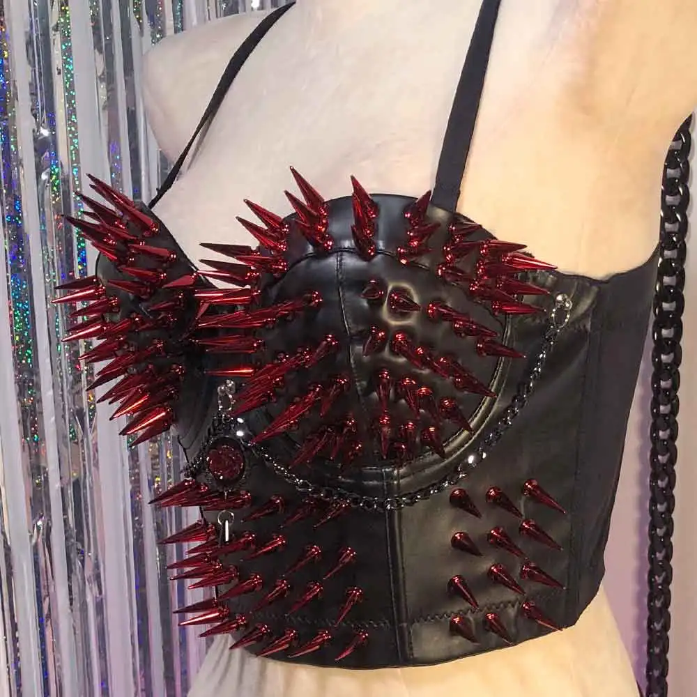 

Топы в стиле панк-рок 90-х годов, красные, с заклепками, в стиле Харадзюку, для E-Girls, готические, для подростков, DIY, гранж, эко-гот, эмо, ручной работы, Y2K, из веганской кожи, кавайные