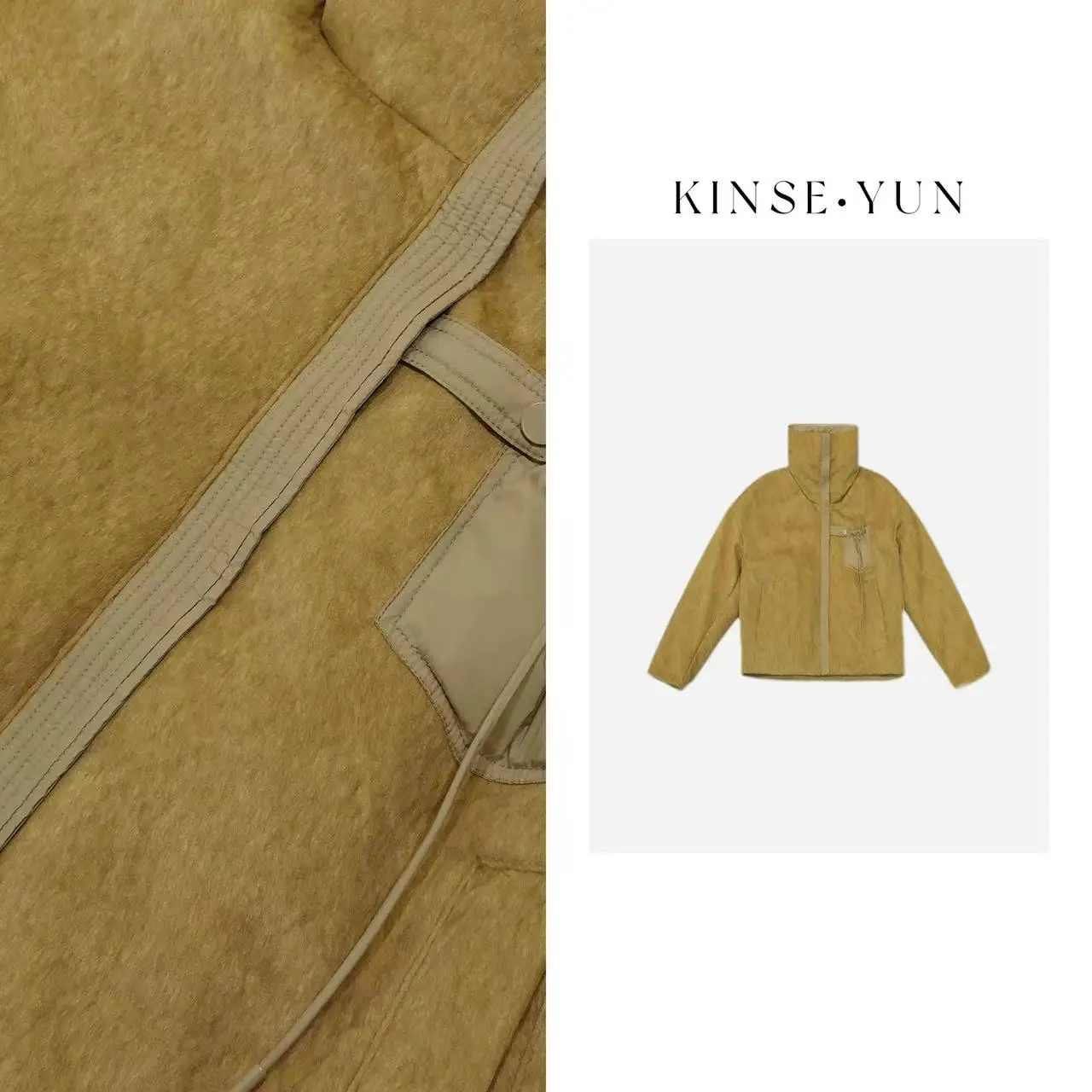 

Двусторонняя замшевая куртка с воротником-стойкой, белый гусиный пух, теплая верхняя одежда, длинная застежка-молния све, цвет QD225