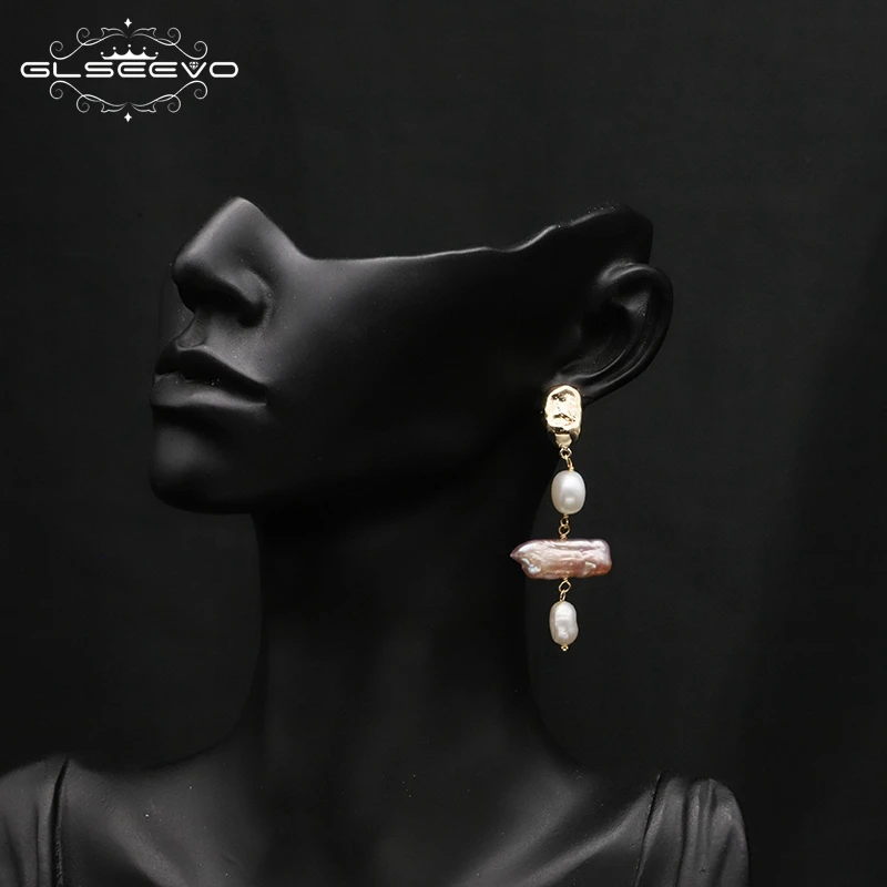 GLSEEVO Original Jewelry Earring Vintage Baroque Pearl Pendant Earrings Purple Real Pearl Earring for Prom Women Party Jewelry