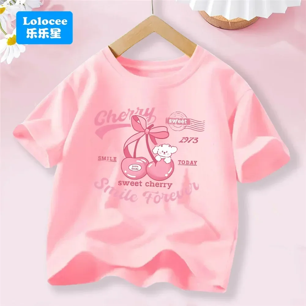 

Girls' Fashion T-shirts with Cherry Fruit Pattern Short Sleeve Girls' Cute Summer Tee shirts 3-14 Years