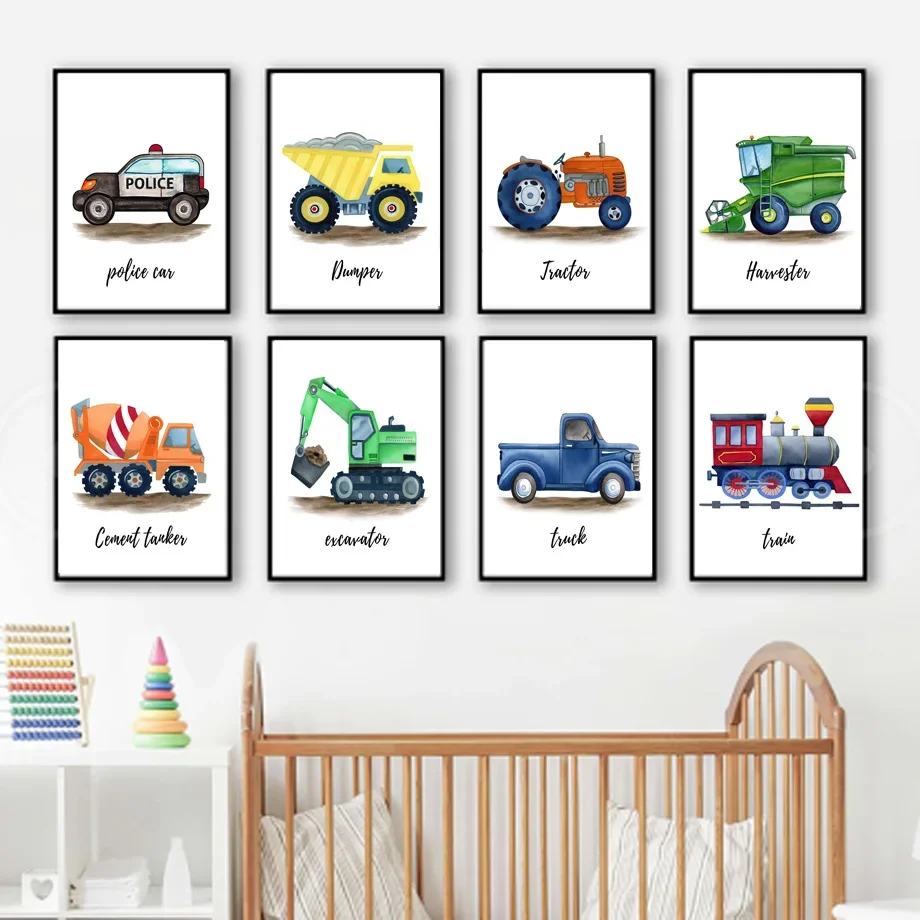 

Excavator Truck Tractor Dumper Aircraft Train Nursery Wall Art Canvas Painting Posters And Prints Wall Pictures Baby Kids Room