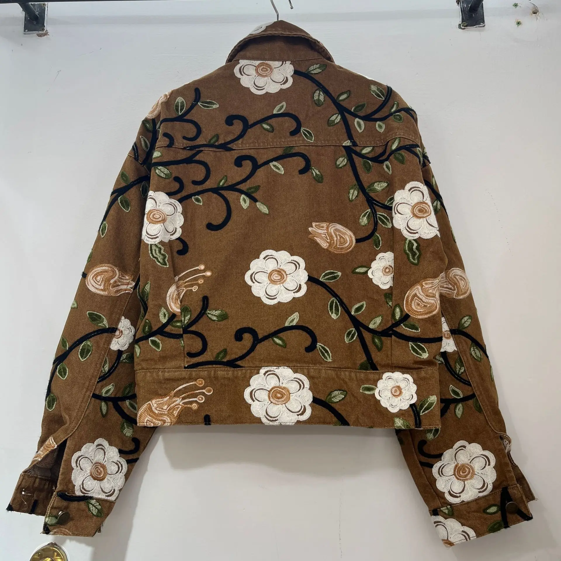 French Elegant Fashion Streetwear Denim Coat Embroidered Long Sleeve Single-breasted Versatile Loose Casual Jeans Jackets Women