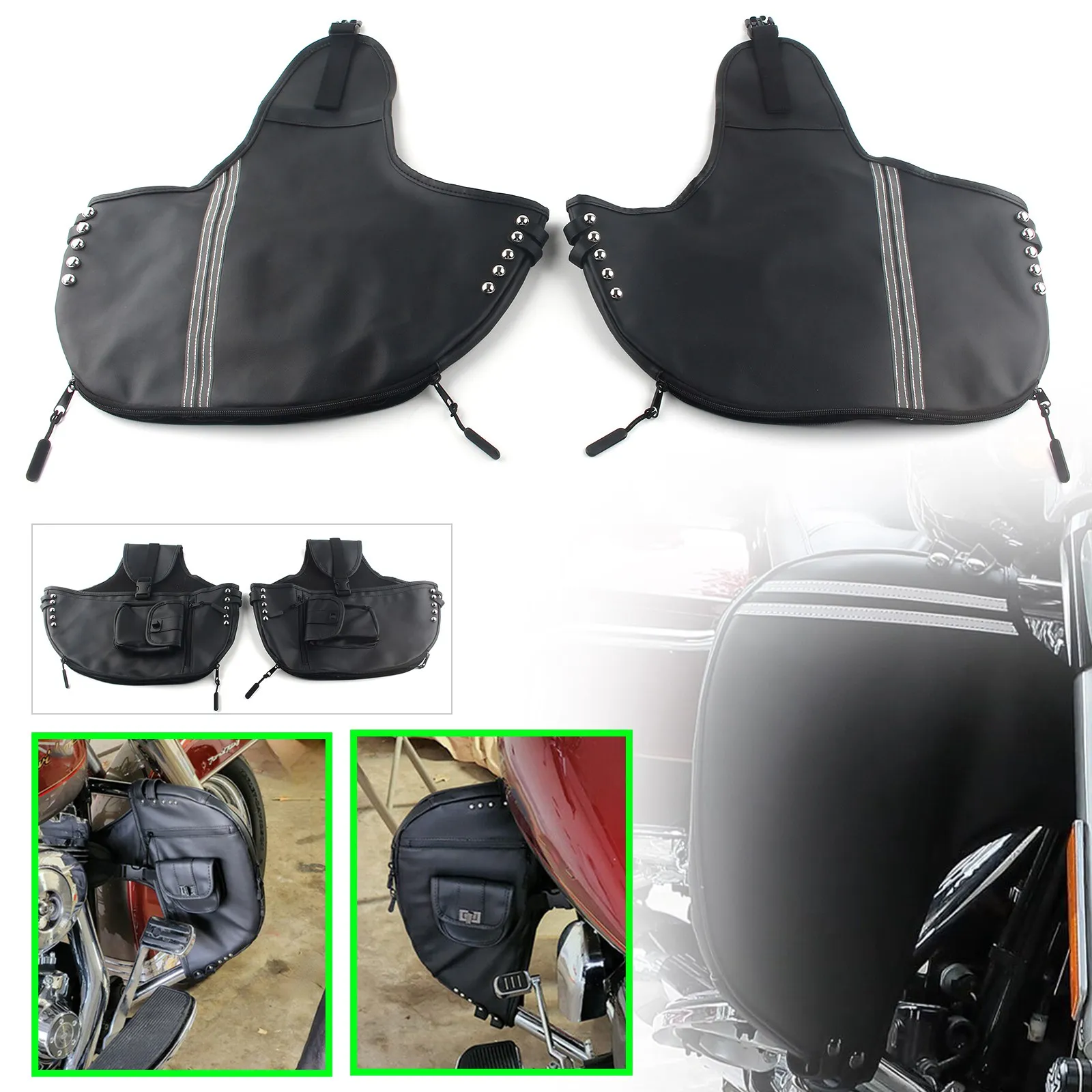 

Motorcycle Soft Lowers Chaps Elephant Ears Leg Warmer Storage Bag For Harley Touring Sportster 883 1200 Street Glide FXDB FXDL