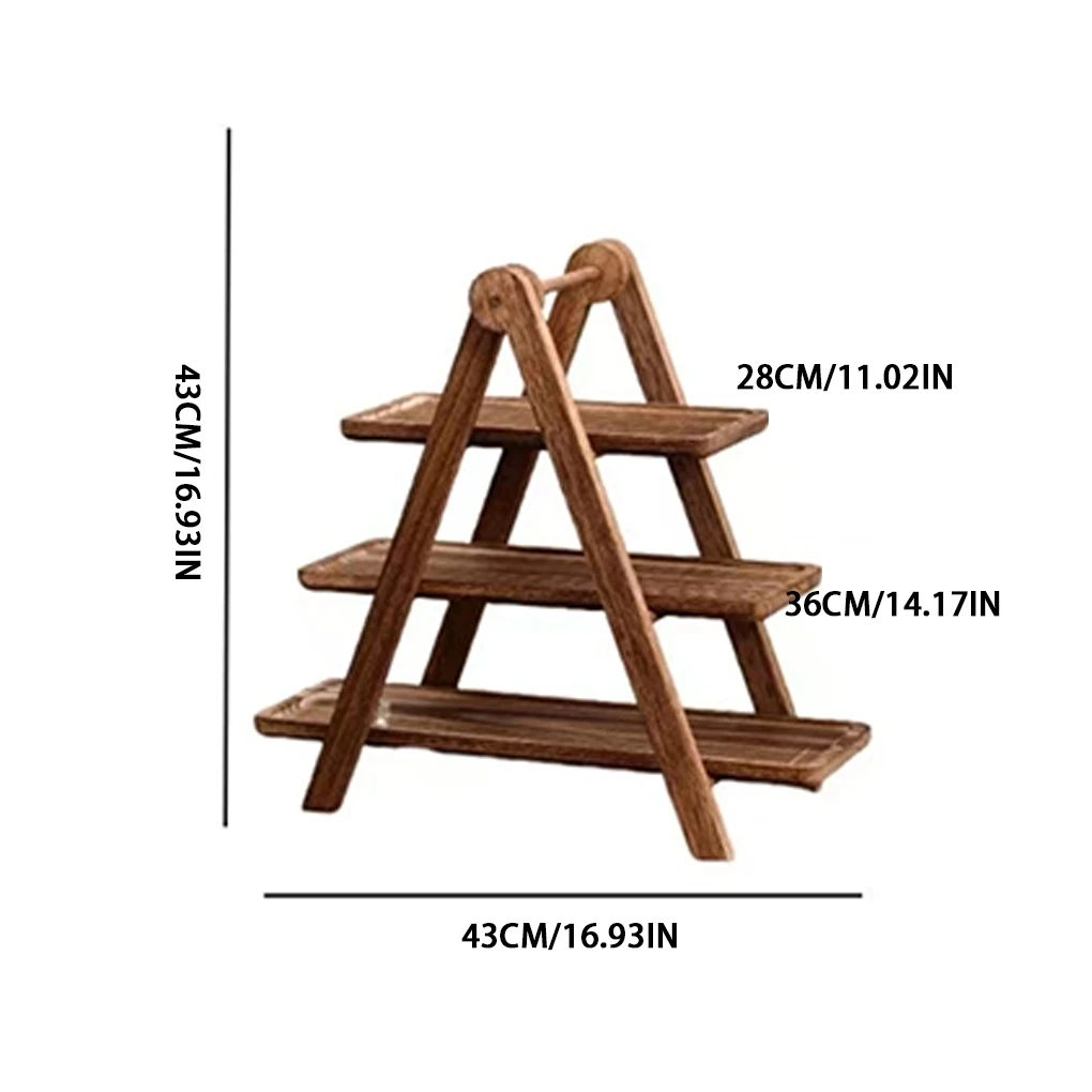 3 Tier Serving Tray Three Tiered Cupcake Stand Rectangle Serving Platter Wooden Tiered Tray Party Serving Brown Decorative Tray - view 6