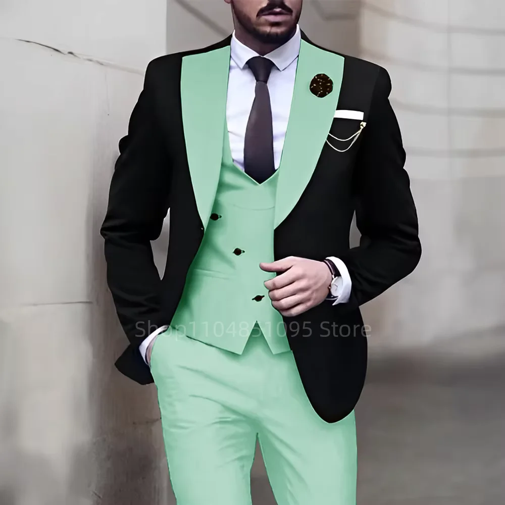 

Luxury Men's Tuxedo Suits 3 Piece Set One Button Blazer Vest Pants for Wedding Ceremony Male Fashion