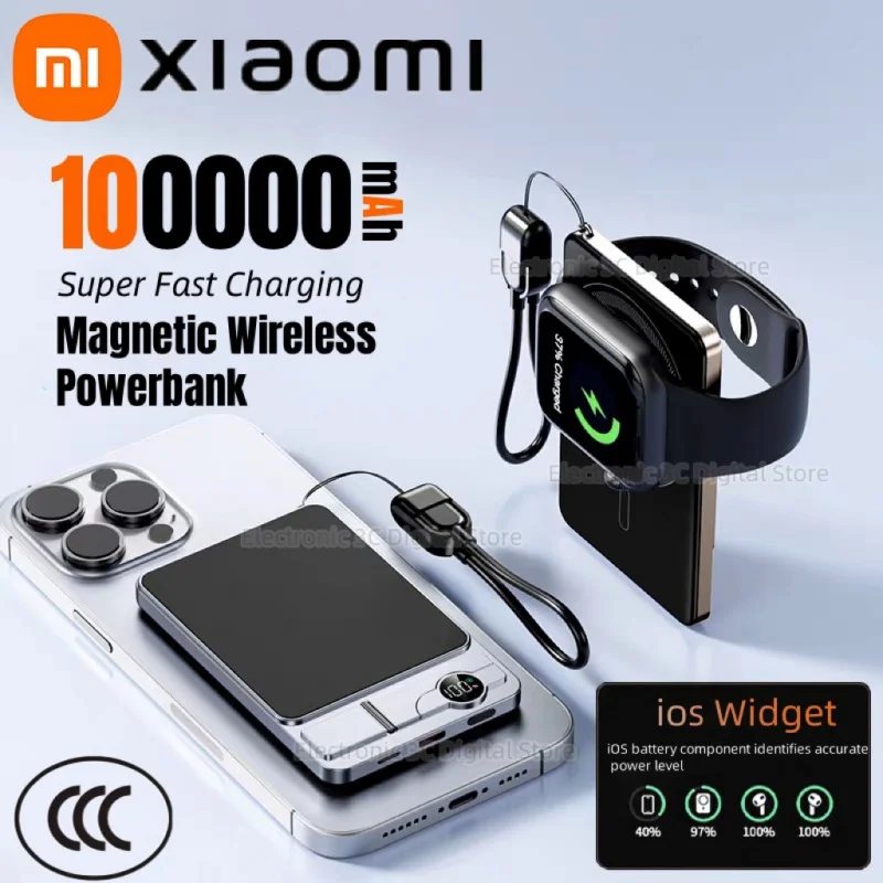 Xiaomi 100000 мАч Магнитный беспроводной PowerBank CCC Сертификация Быстрая зарядка Внешняя батарея для Magsafe Для iPhone Samsung Новый Xiaomi 100000 мАч Магнитный беспроводной PowerBank CCC Сертификация Быстрая зарядка Внешняя батарея для Magsafe Для iPhone Samsung Новый