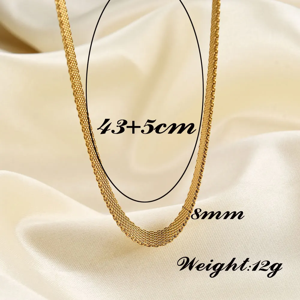 Fashion New 2022 Weaved Wide Gold Color Snake Chain Chokers For Women Stainless Steel Flat Blade Link Female Necklace Collares