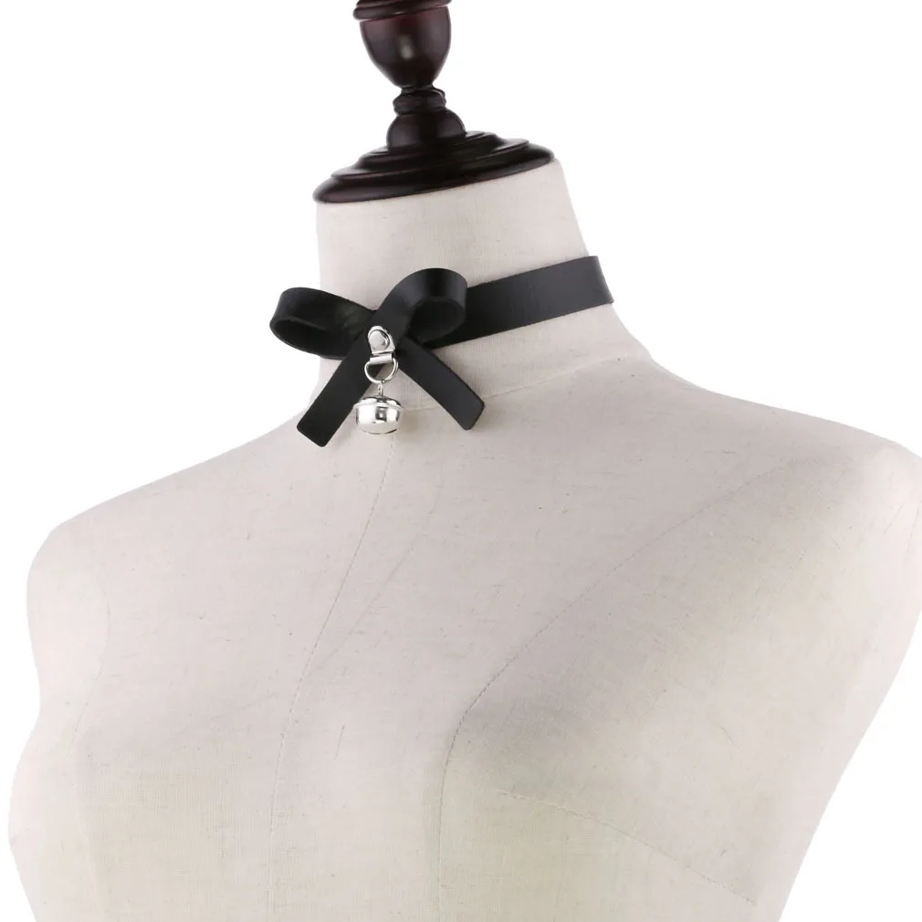 Bell Choker Necklace For Women Black Chocker Cute Bow Collar Girls Kawaii Cat Cosplay Costume Jewelry