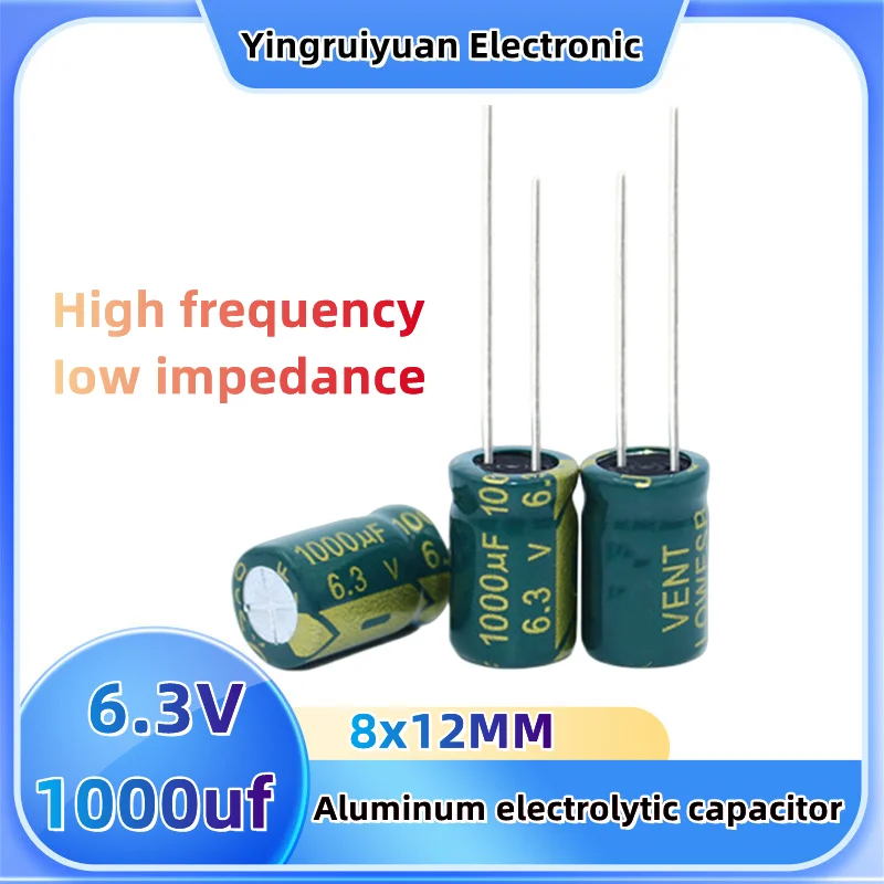 10pcs6.3V capacitor6.3v อิเล็กโทรไลติคอลูมิเนียมอิเล็กโทรลีติกความถี่สูง1000uF 8x12