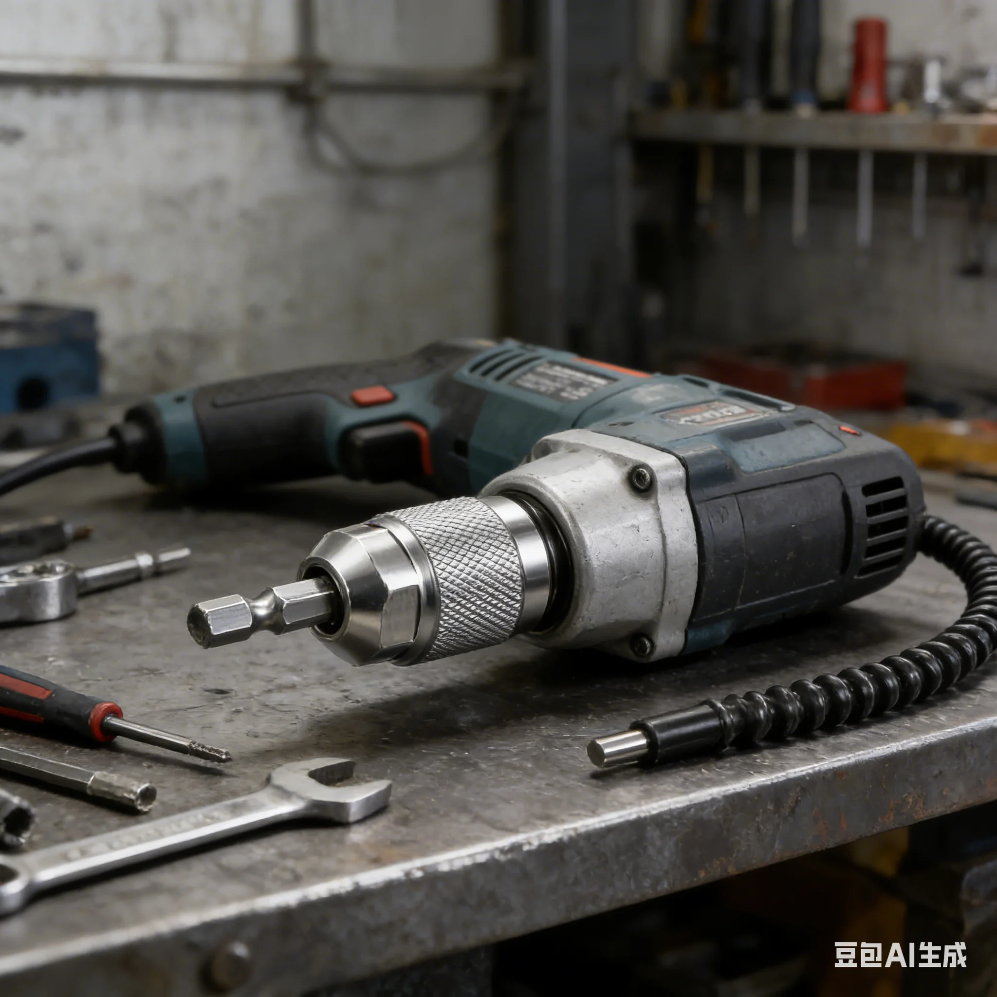 رأس محول مفك براغي مثقاب مع عمود ناعم أسود فضي ثلاثة فك تشاك 1.5-6.5 مللي متر + عمود ناعم أسود