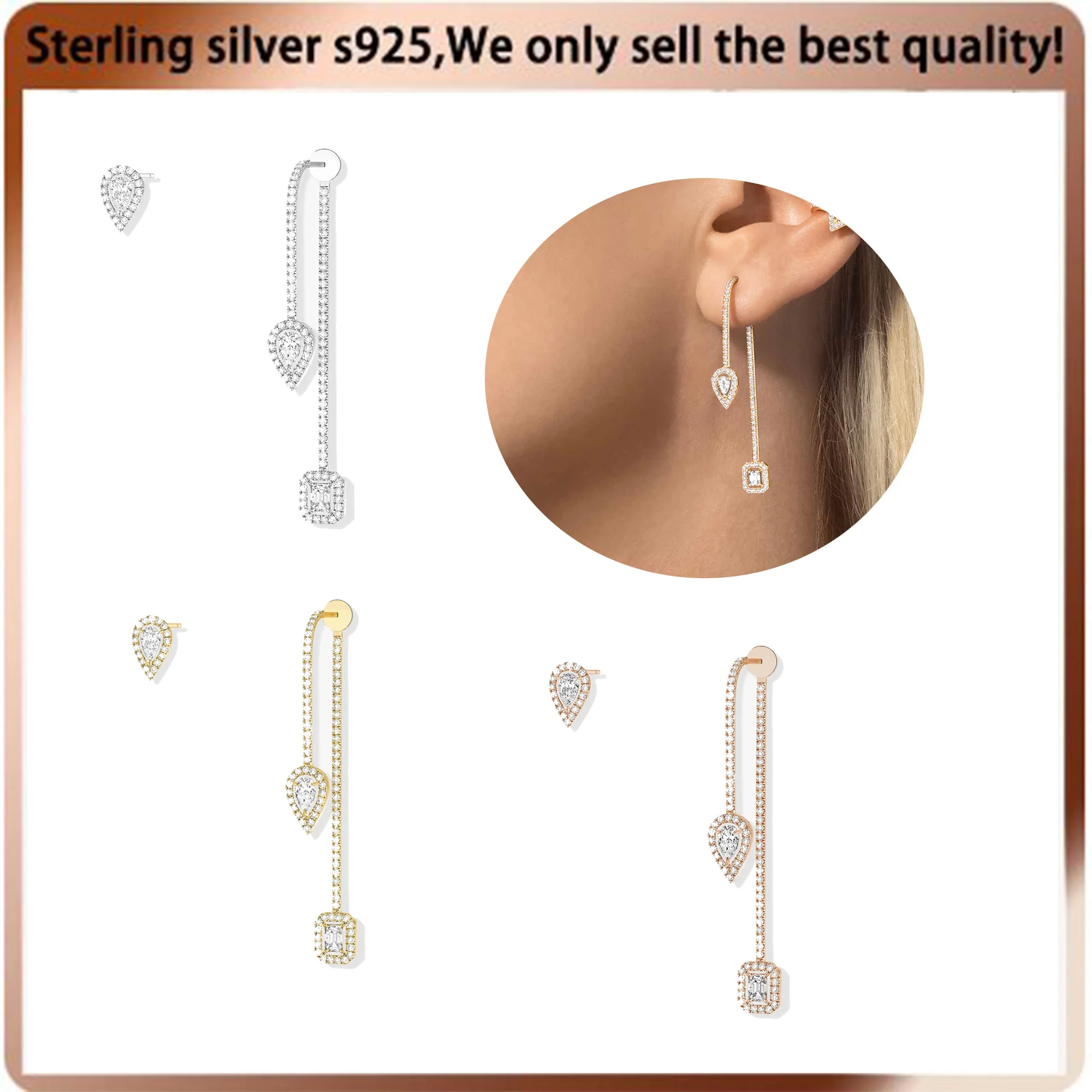 

Asymmetric Shiny Earrings Light Luxury Anniversary Gift Party for Messi