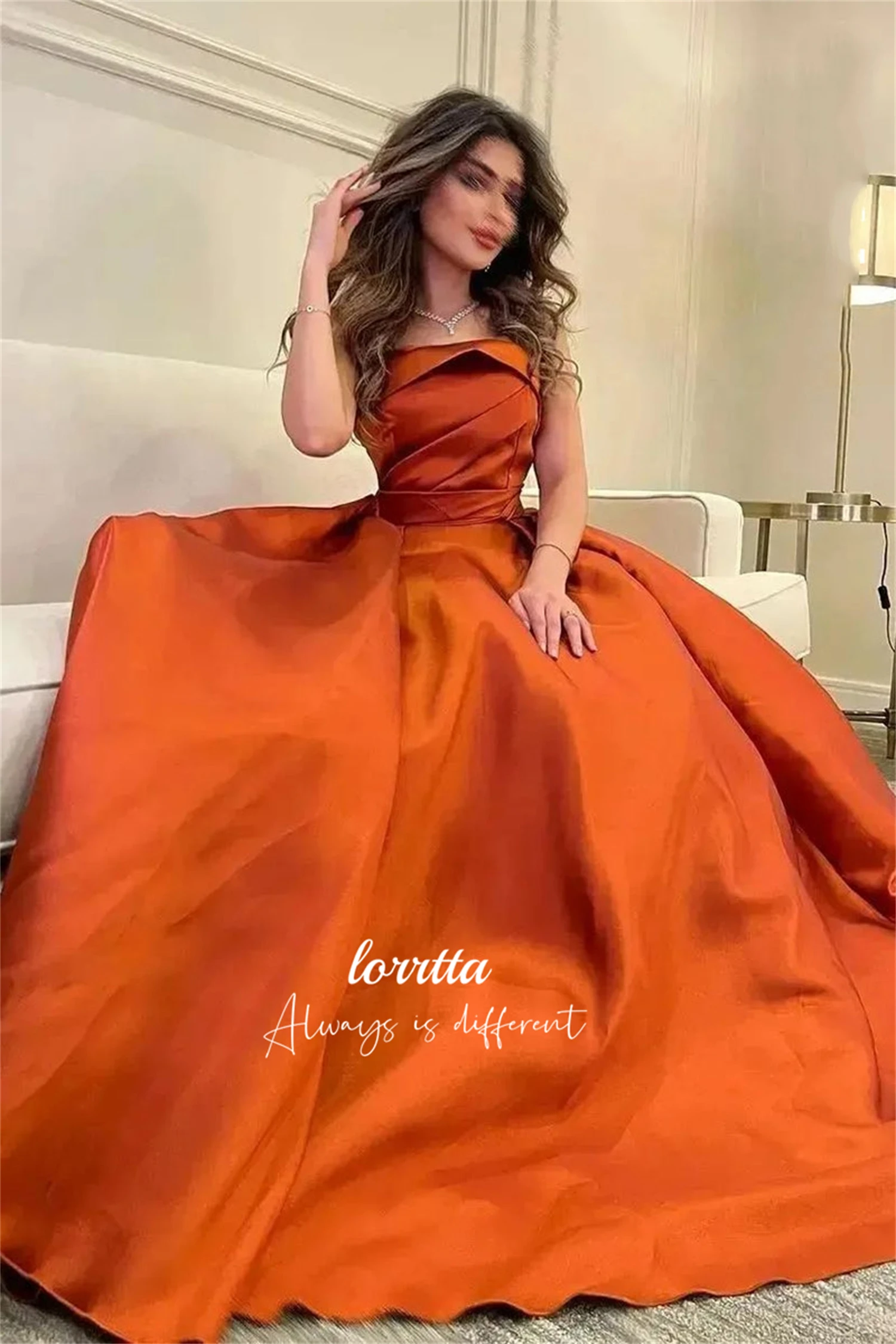 Lorrtta Women Evening Dress Satin Orange Color Bridesmaid Eid Line A Wedding Dresses for Formal Occasions Ball Gowns Customized