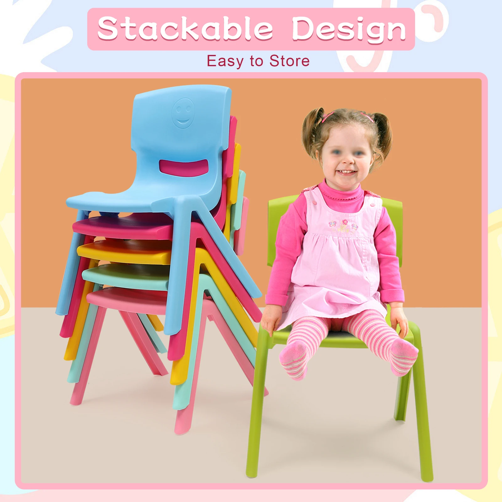 6PCS Colorful School Stackable School Chairs with 11inch Seat Height Plastic Classrooms Chairs for Kids Learning Chairs Indoor