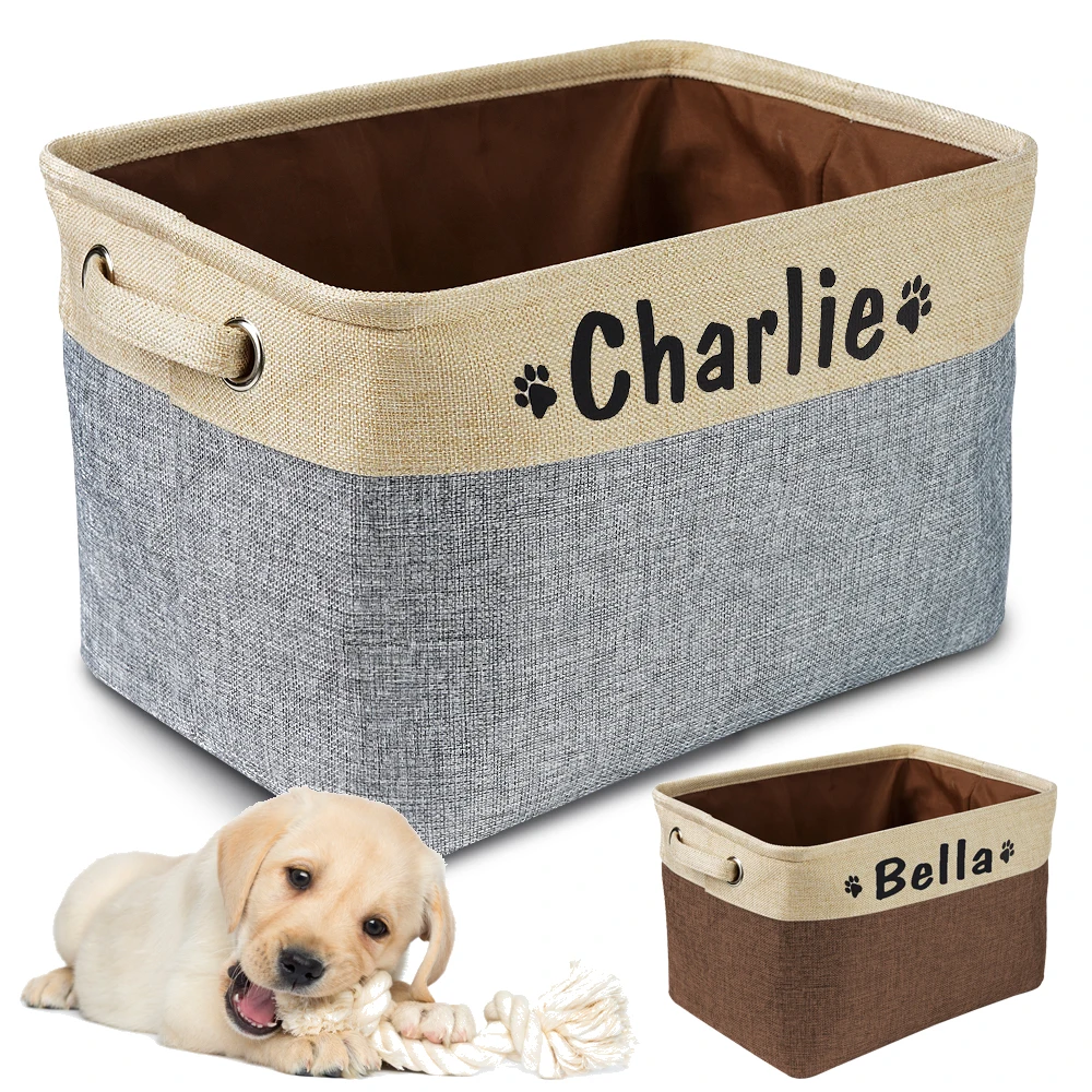 Personalized Pet Dog Toy Storage Basket Dog Canvas Bag Foldable Pet Toys Linen Storage Box Bins Dog Accessories Pet Supplies