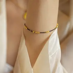 Niche Design Simple Plain Circle Bracelet Red Rope Imitation 18K Golden Lucky Bead Hand Rope All-match Ultra-thin Hand String
