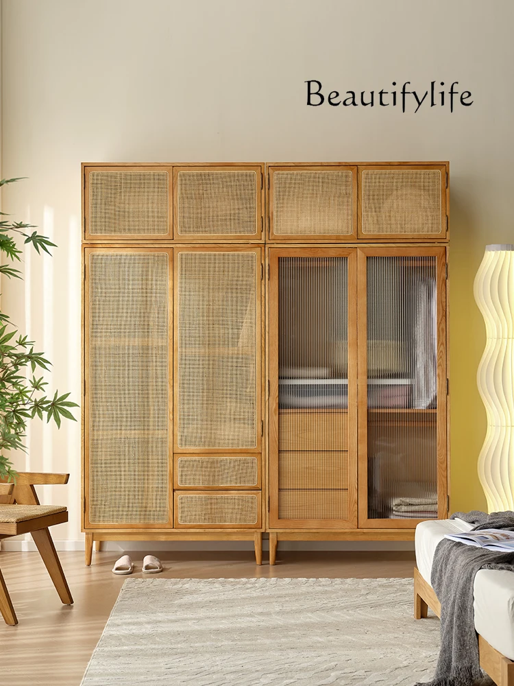 Nordic Antique Style Wardrobe Household Rattan Two-Door Wardrobe