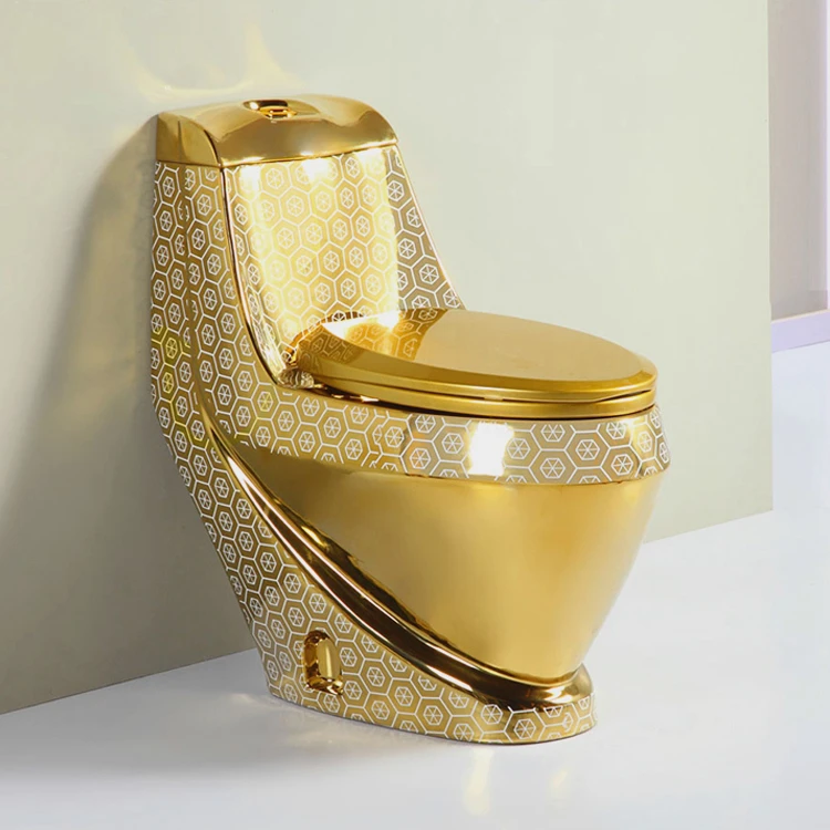 Golden ToiletEuropean Royal Vintage Bathroom Sanitary Ware Golden Plated Luxury Toilet And Pedestal Wash Basin Sink Ceramic Gold