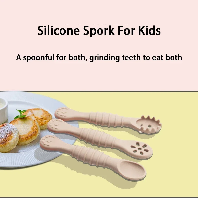 3PCS Silicone Spoon Fork For Baby Utensils Set Feeding Food Toddler Learn To Eat Training Soft Fork Cutlery Children\'s Tableware