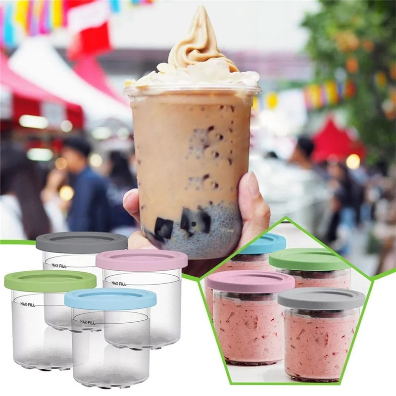 Ice Cream Pints Cup, ไอศกรีมคอนเทนเนอร์พร้อมฝาปิดสําหรับ Ninja Creami Pints NC301 NC300 NC299AMZ Series Ice Cream Maker