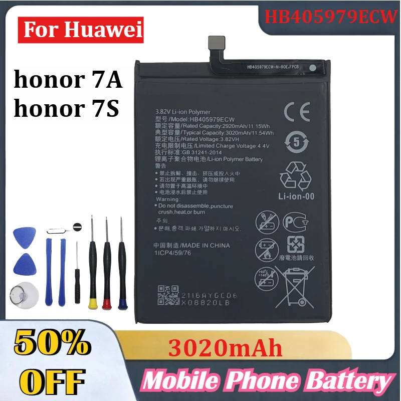 

For Huawei HB405979ECW 3020mAh Mobile Phone Batteries for Huawei Honor 7A/honor 7S with Tools