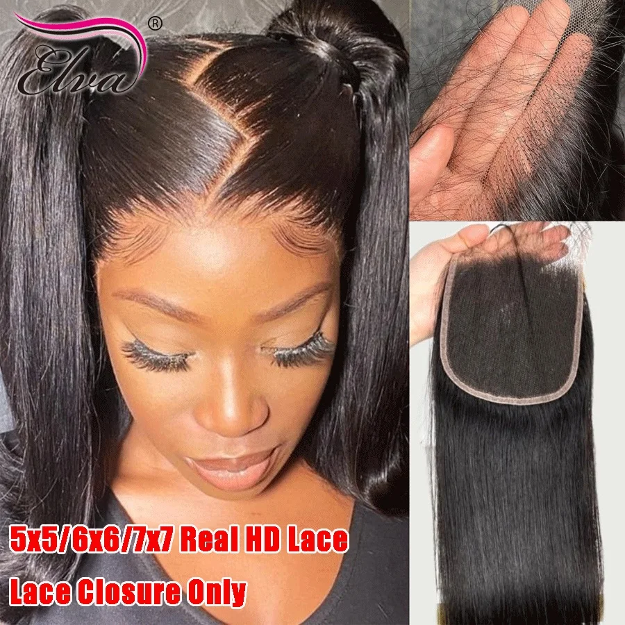 

Real HD Invisible 13x6 13x4 7x7 6x6 5x5 2x6 Pre Plucked Lace Closure 100% Virgin Human Raw Hair HD Lace Frontal Elva Hair