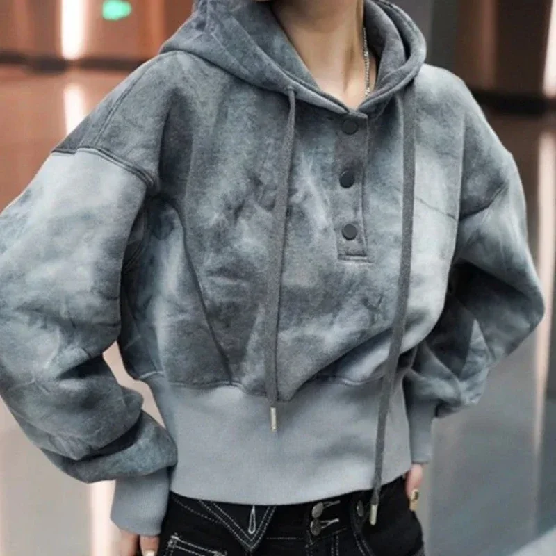 

Thick Cold Grey Women's Hooded Sweatshirts Autumn and Winter Hoodies Warm Kpop Korean Streetwear Y2k Youthful Clothes Female Top