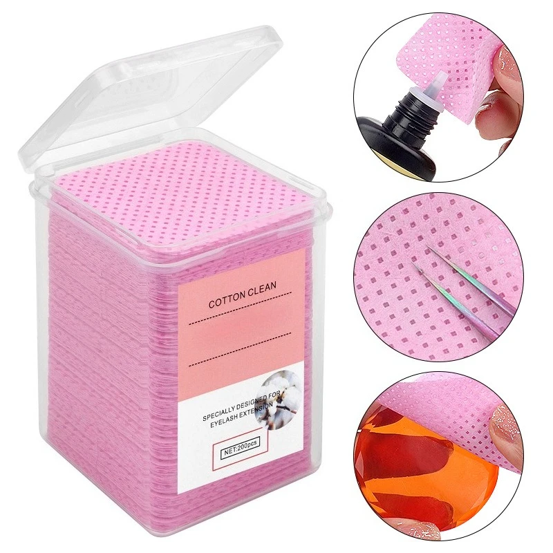 200 unidades/caja Toallitas sin pelusa para uñas, toallitas para pegamento de pestañas, toallitas para quitar esmalte de uñas para productos profesionales de extensión de pestañas