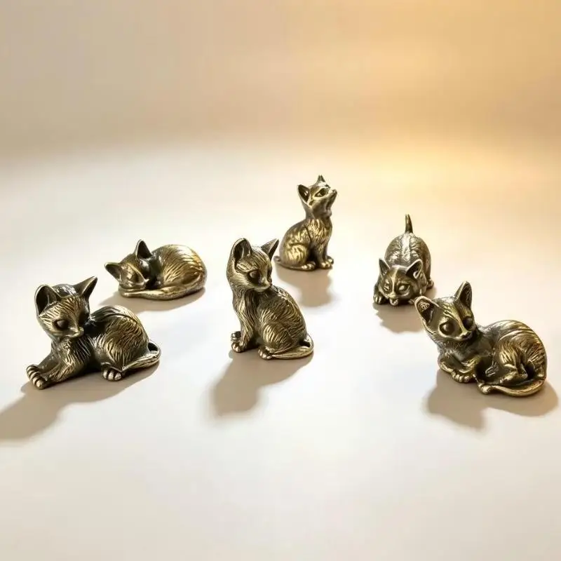 Brass Kitty Ornament - Office Desktop Ornament With Bored Retro Tea Pet Brass Decorative Pendant Multi-style Statue