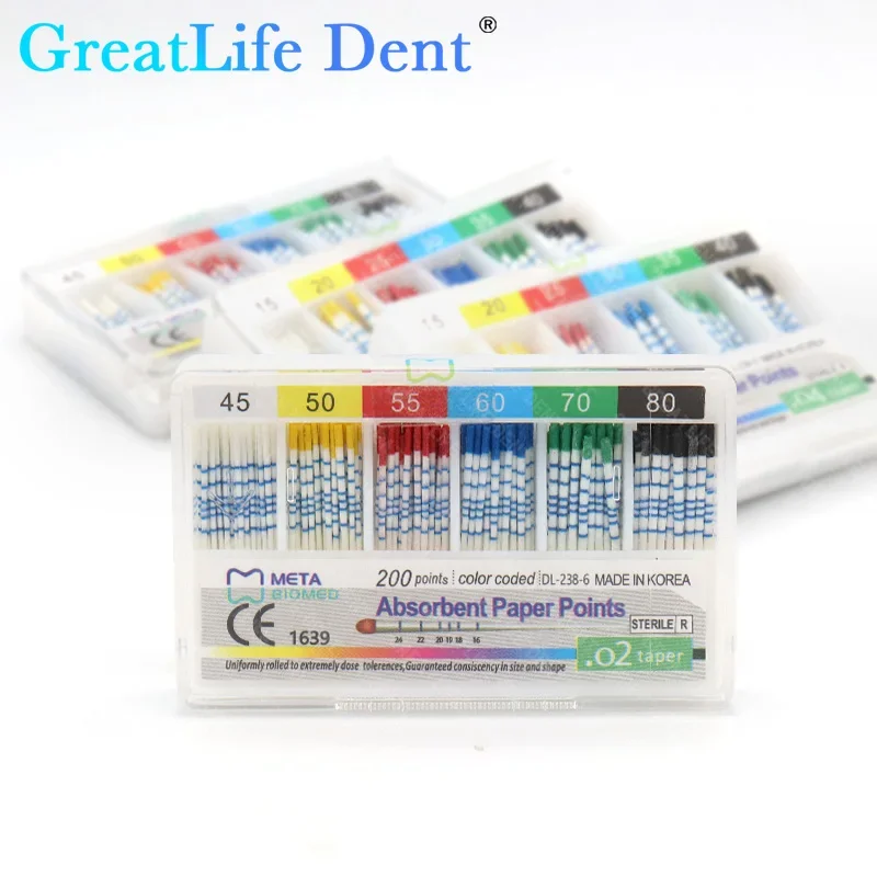 GreatLife Dent 10packs/lot Tips Taper 0.2/0.4/0.6 Size 15/20/25/30/35/40 Dental Root Moisture Absorbent Paper Points With Scale